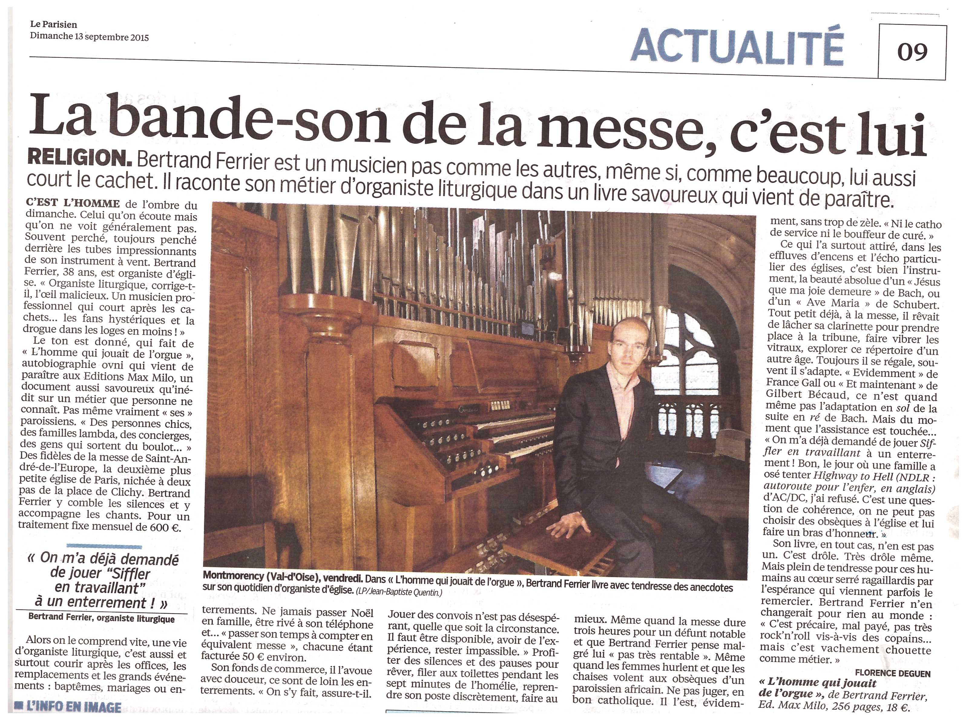 "L'Homme qui jouait de l'orgue" séduit "Le Parisien"