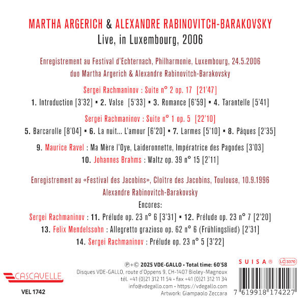 Martha Argerich et Alexandre Rabinovitch-Barakovsky en concert (Cascavelle) – 3/3